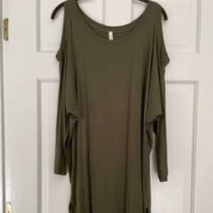 Forgotten Grace Cold Shoulder Tunic Top OLIVE GREEN Size LG